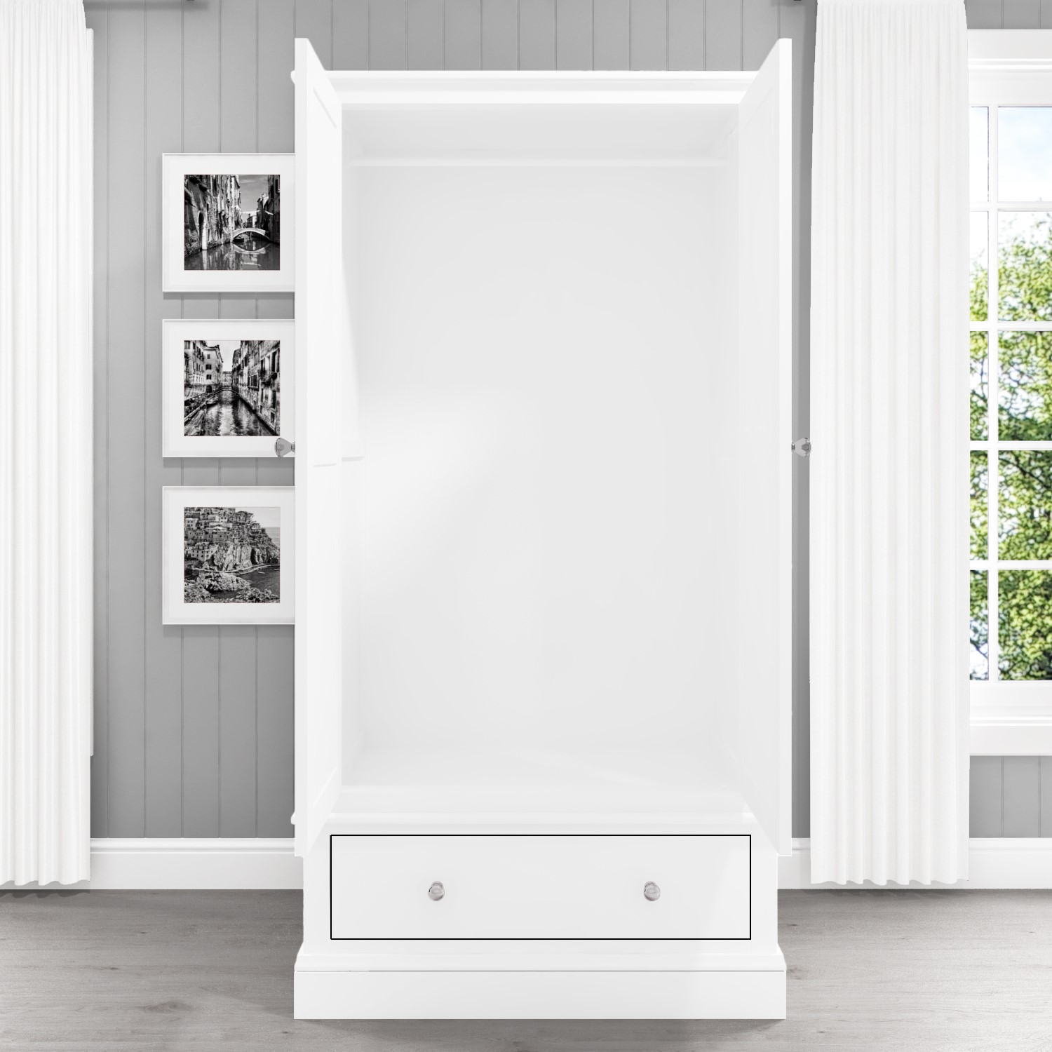 Read more about White painted 2 door double wardrobe with drawer harper